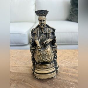 1940s Carved Chinese Emperor Statue Figurine in Imperial Throne